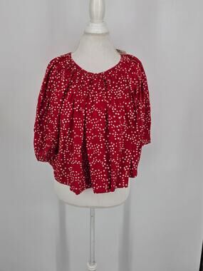 Madewell NWT Polka Dot Blouse Red White Gathering Puff Sleeve Women M